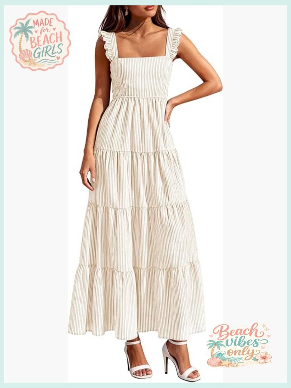 Women's Maxi Dress Square Neck Sleeveless Boho Flowy Sundress Beach Vacation